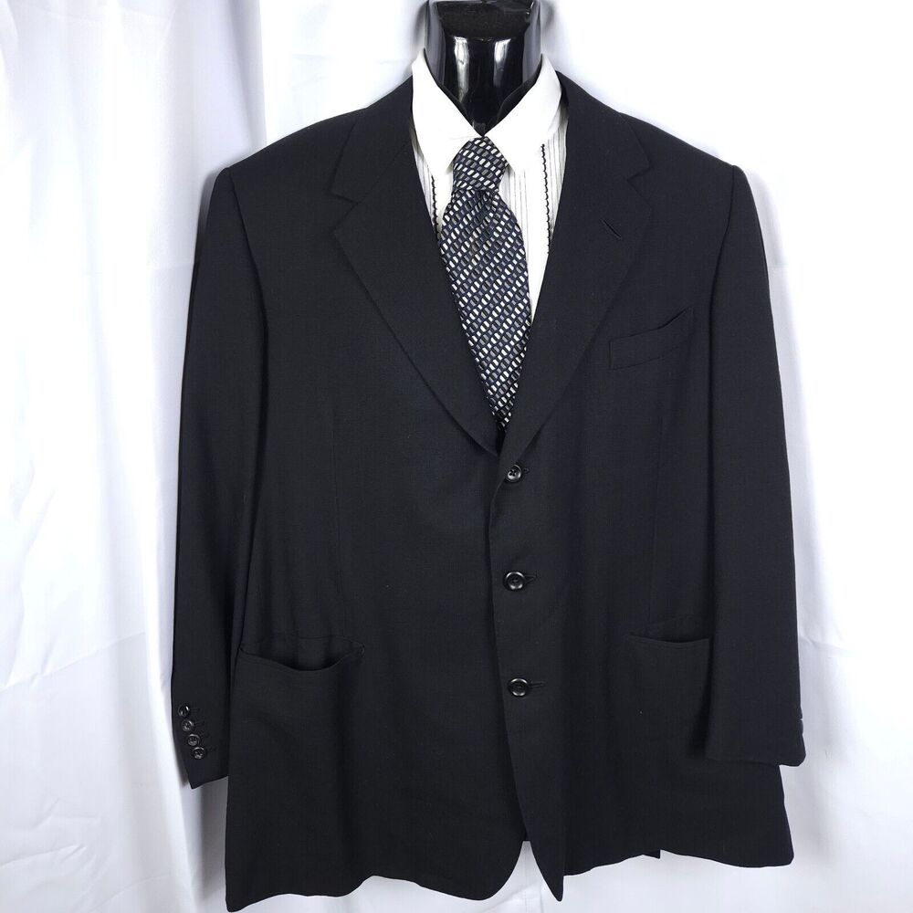 Oxxford Clothes Black 3 Button Double Vent Sports Coat Mens 48L Blazer